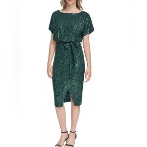 Sequin Dress Party Floral-Lace Blouson Wrap Dress kensie Brand Sz 6 - NEW